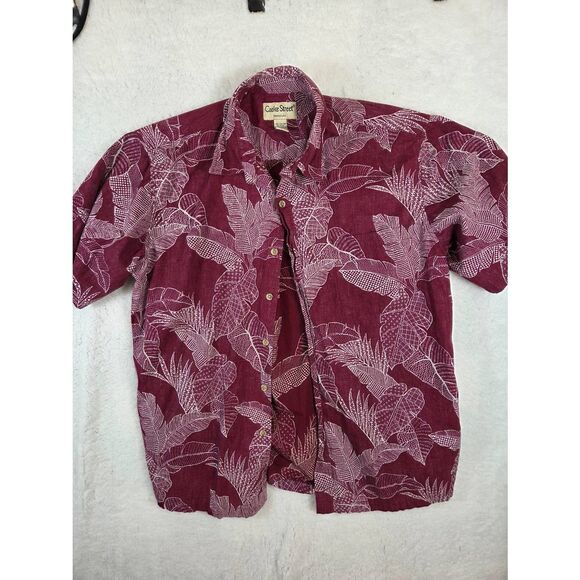Cooke Street Men's Hawaiian Cotton Short Sleeve Button Up Shirt Burgundy Large - Picture 1 of 6